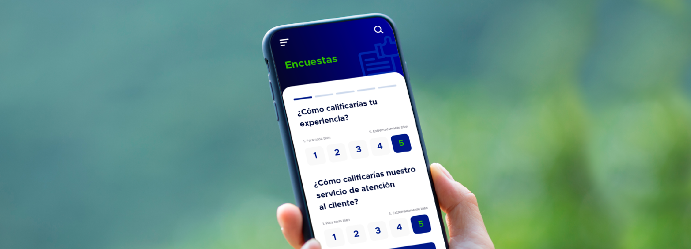 Imagen de smartphone con encuesta de satisfacción - ACF Technologies