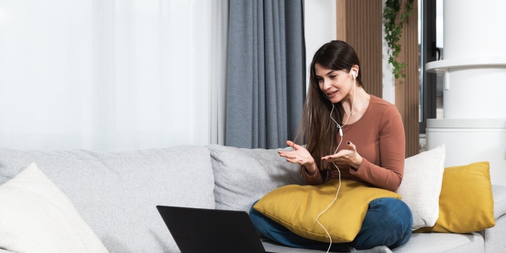 Young woman on a video call. 